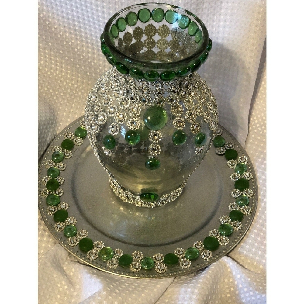 Glass Bling Vase with Tray